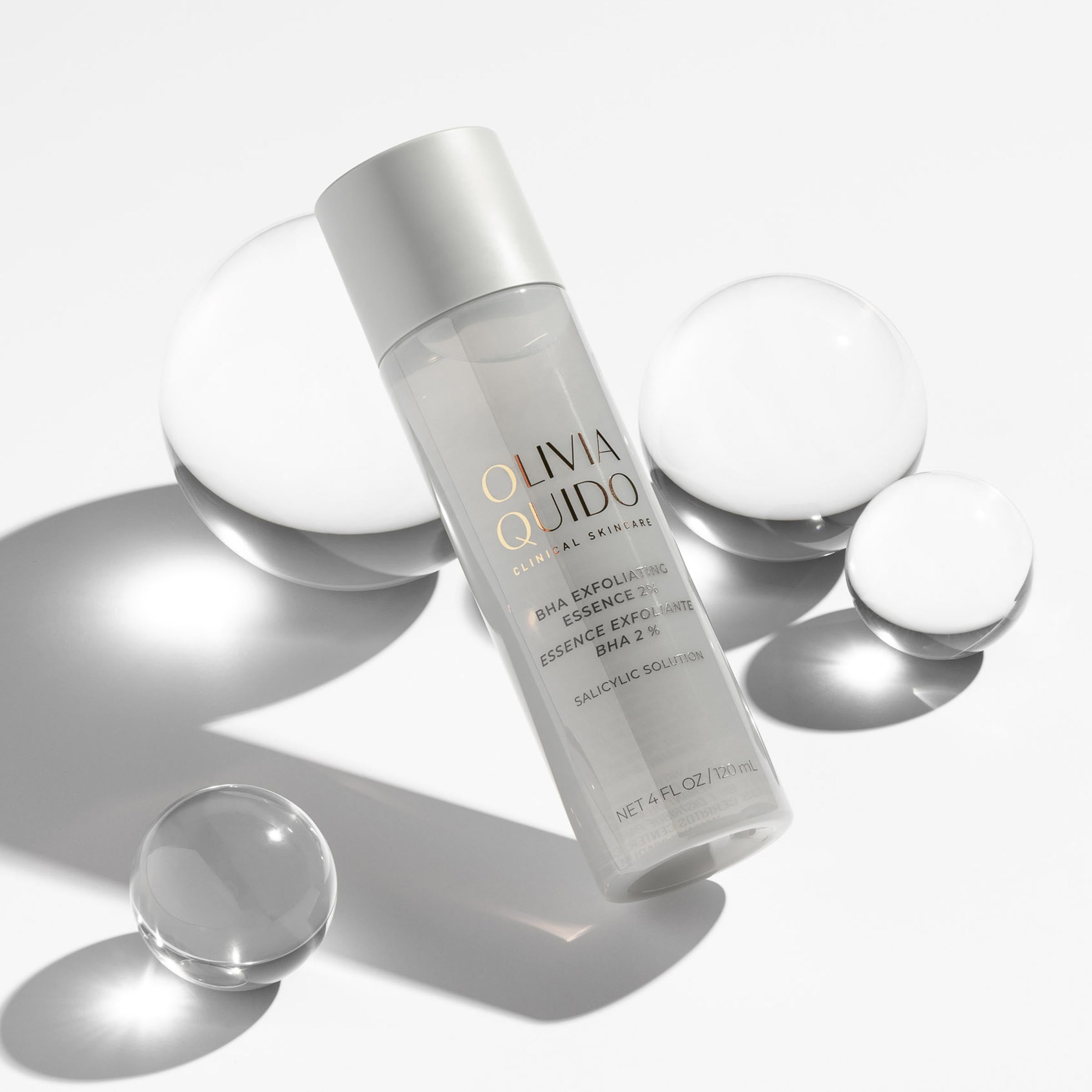 Olivia Quido BHA skincare on grey background as part of the Skin Refining set
